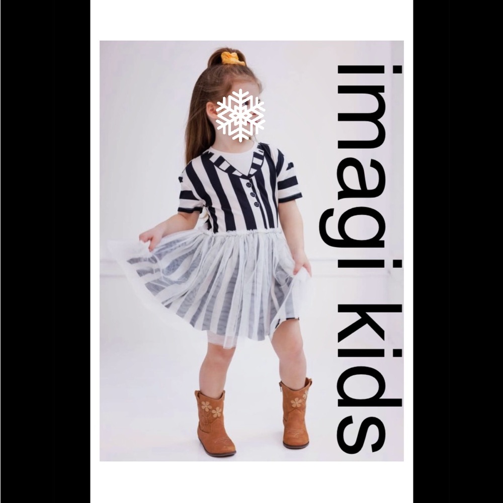 IMAGI KIDS BEETLE JUICE BLACK/WHITE STRIPED DRESS W/FLOUNCY SKIRT SIZE 3T